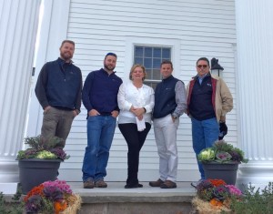 Chris Girard Site Supervisor, Andrew Seguin, Project Manager, the Valle Group, Anne Connolly, FHT Executive Director, Christian Valle, President the Valle Group, and Jim Vieira, Clerk of the Works for FHT.   